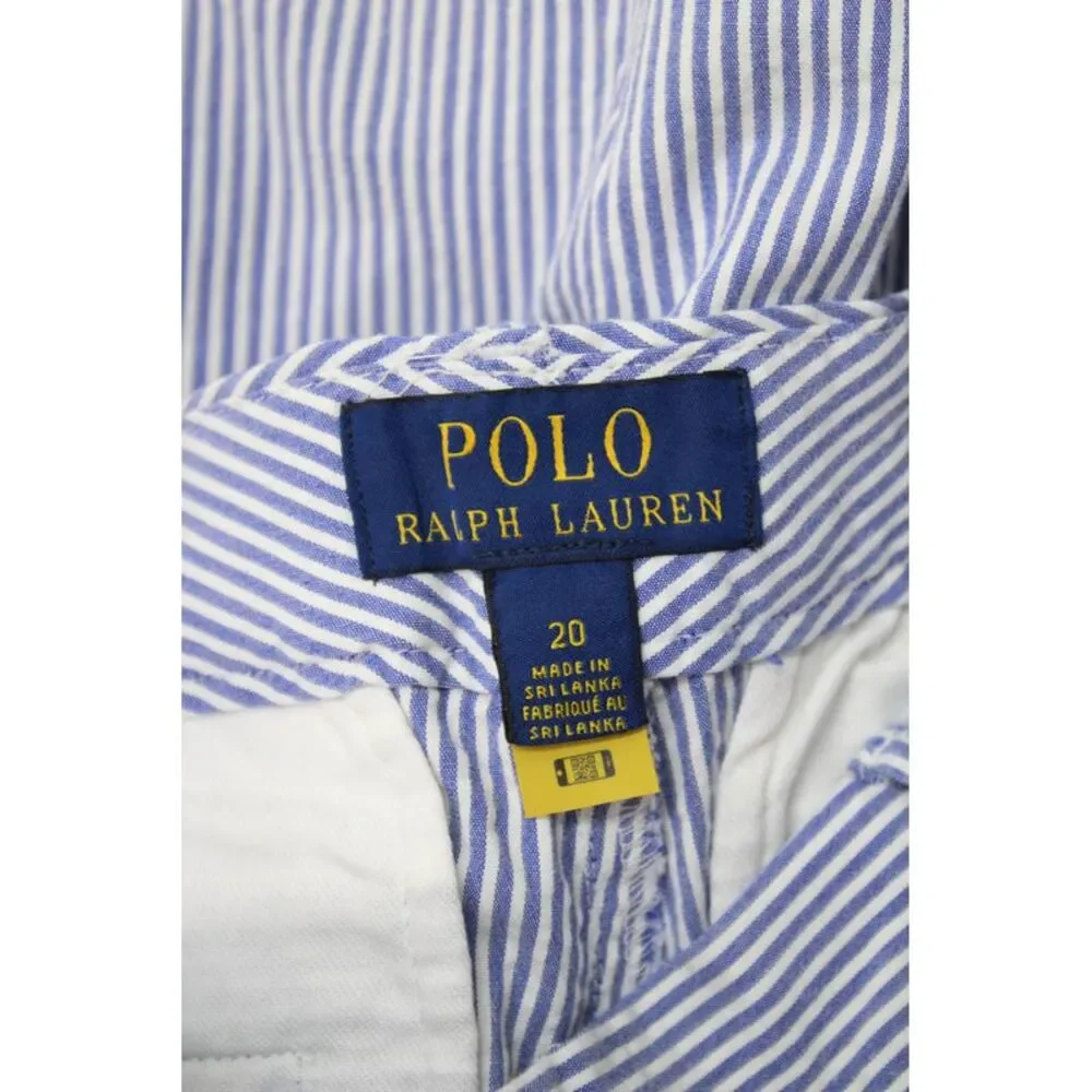 Polo Ralph Lauren Childrens Boys Seersucker Shorts Blue White Cotton Size 20